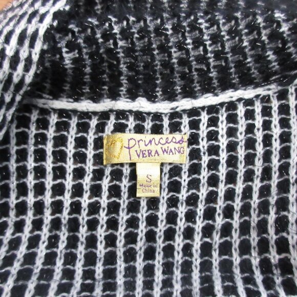 Princess Vera Wang Womens Cardigan Size Small Open Front Black White Knit Collar - Picture 3 of 7